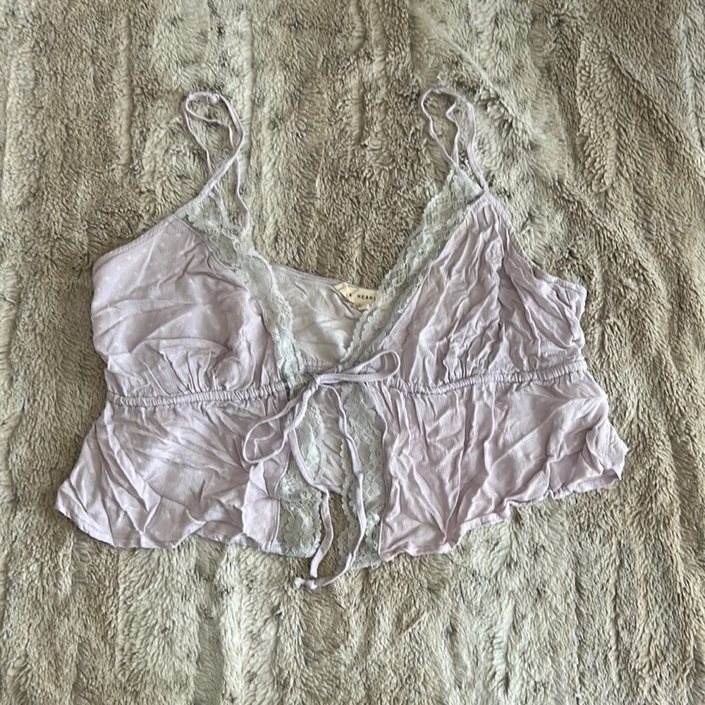 Lavender tie front tank top